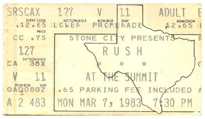 Rush with Golden Earring show ticket March 07 1983 Houston - The Summit